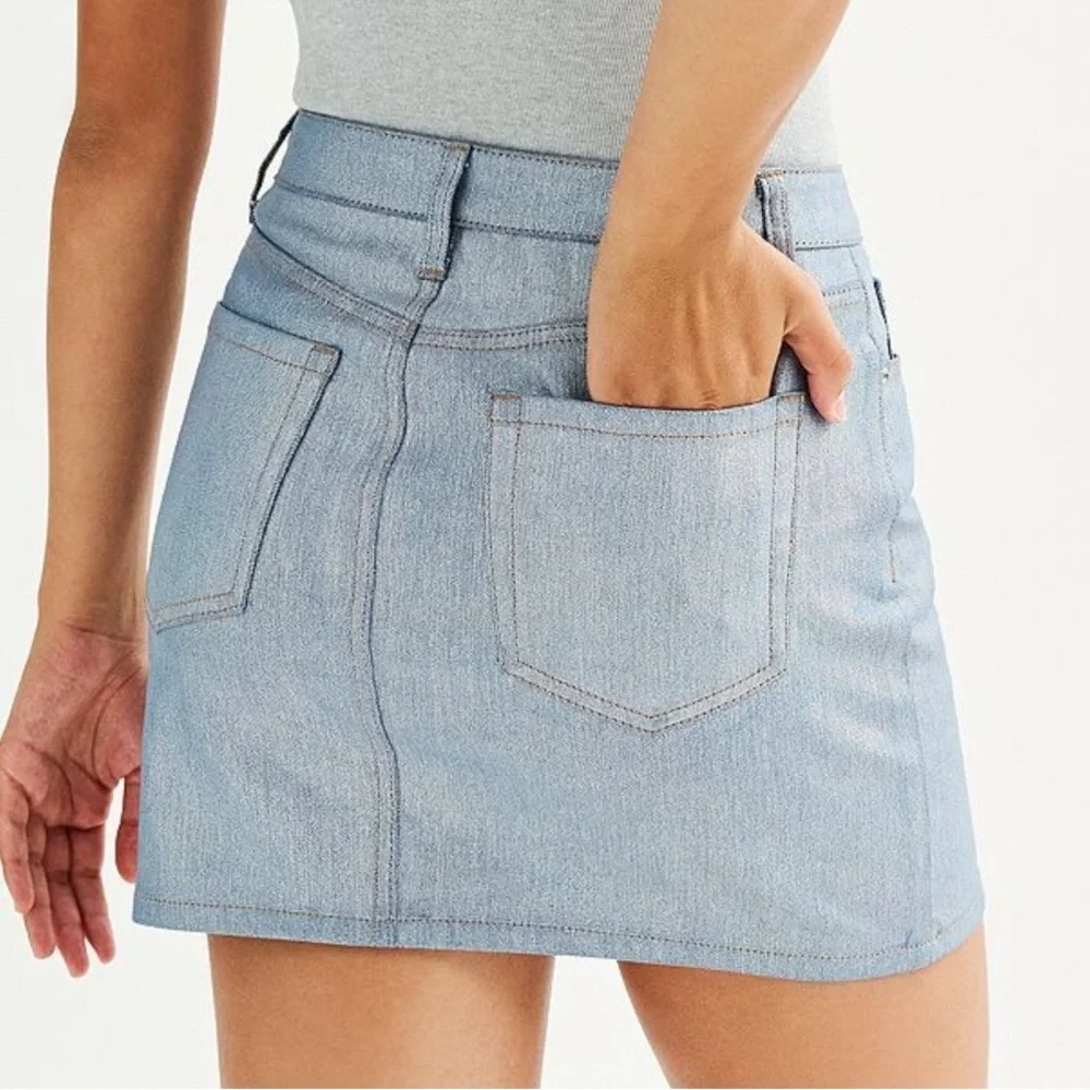 NEW Tinseltown Iridescent Denim Mini Skirt SHINE ON Sz M